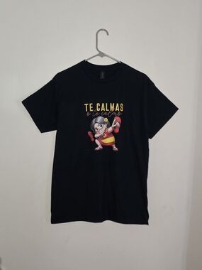 Unisex Graphic Black Tee with Yellow & Red Cartoon Print
